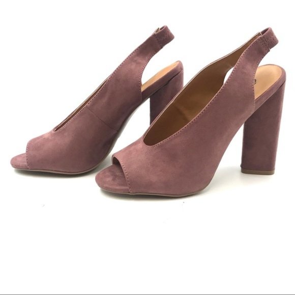 Mauve Faux Suede Slingback Heels - Picture 3 of 7